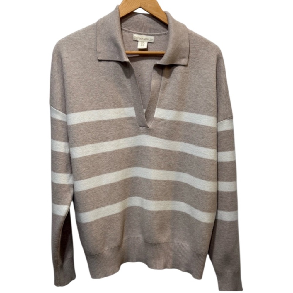CYNTHIA ROWLEY V-NECK STRIPED SWEATER